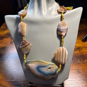 Large Agate Slice Statement Necklace Boho Druzy Natural Stone